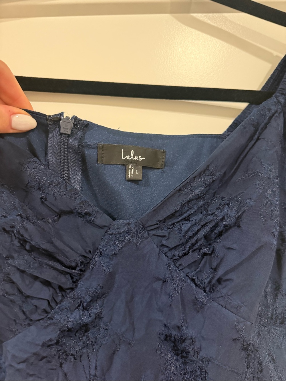 Lulu's Navy Blue Lace-Trim Slip Dress